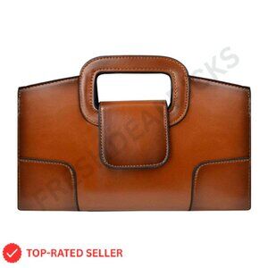 Vintage Flap Tote Top Handle Satchel Handbag PU Leather Chic Retro Elegant